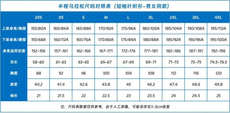 太原马拉松参赛T恤参考尺码一览图（3）