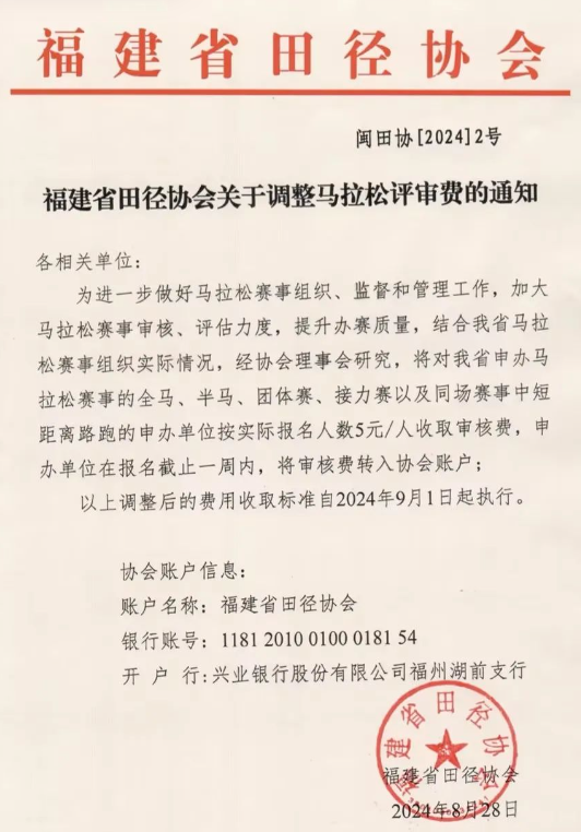 福建田协发红头文件：收取马拉松人头费5元/人，紧急暂停。