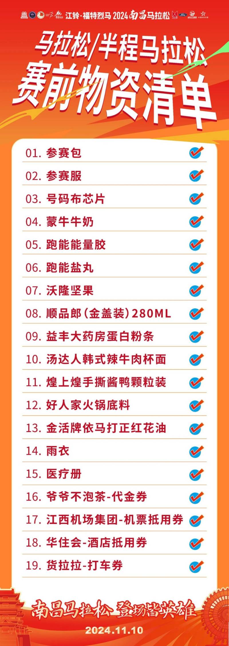 2024南昌马拉松参赛物品有哪些
