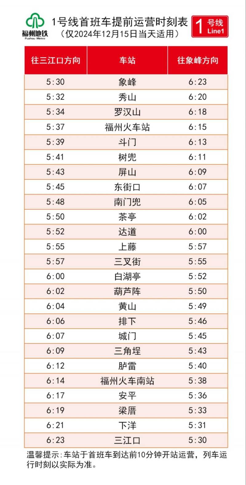 2024福州马拉松福州地铁提前运营发车时刻表