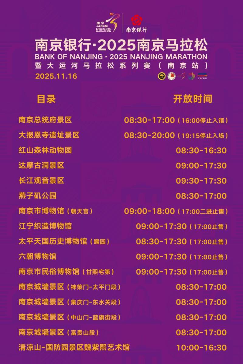 2025南京马拉松免费景区游玩福利一览 2025南京马拉松免费景区游玩福利一览